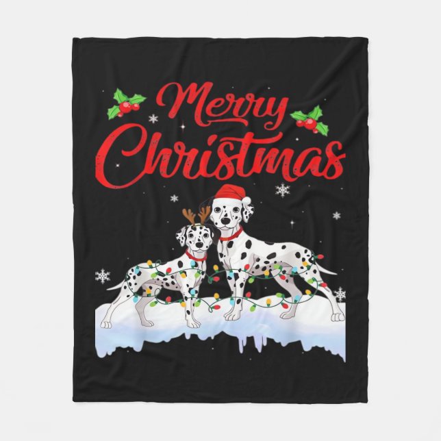 Manta Polar Luces de Navidad de perro dálmata Gorro de Santa N (Anverso)