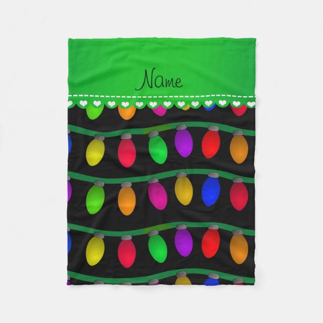 Manta Polar Luces de navidad negras conocidas personalizadas (Anverso)