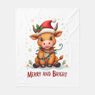 Manta Polar Luces de Navidad Vaca Bebé Tierna Highland Alegre 