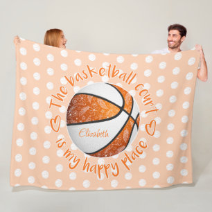 Manta Polar lugar feliz cancha de baloncesto naranja floral bo