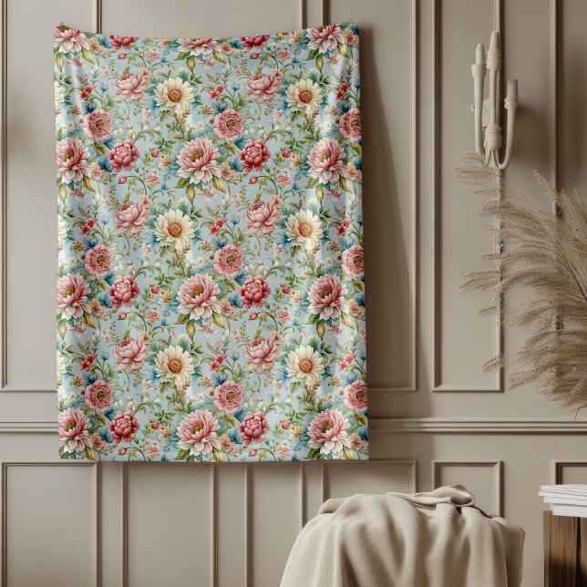 Manta Polar Lujosas Florales Delicadas inspiradas en el siglo  (Luxurious 18th Century Inspired Delicate Florals Fleece Blanket)
