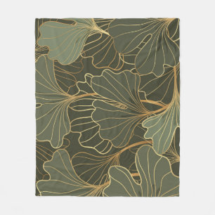 Manta Polar Lujoso Ginkgo Gold Line Art