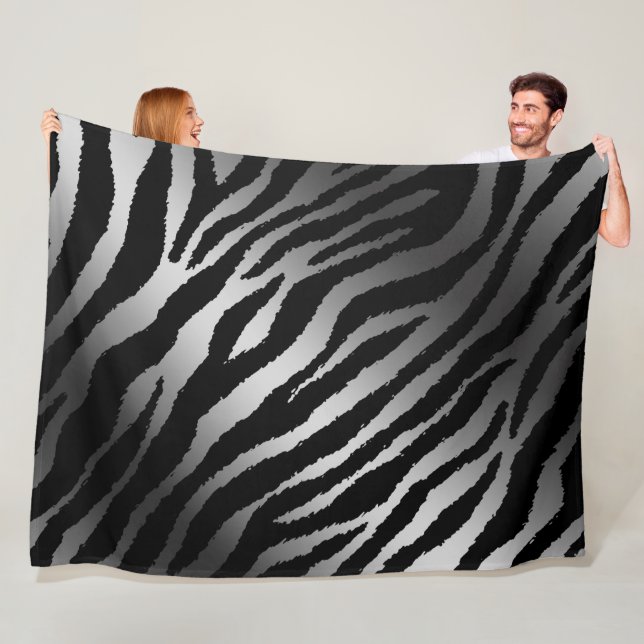 Manta Polar Lujoso Zebra Moderna Línea Negra Plata (In situ)