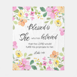 Manta Polar Luke 1:45 bendecida es ella, floral de las escritu