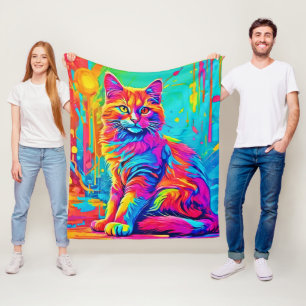 Manta Polar Luminosa Línea: Un gato neón colorido