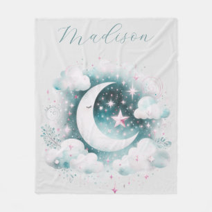 Manta Polar Luna Creciente Azul y Blanco Celestial Boho Modern
