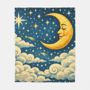 Manta Polar Luna Creciente Vintage en el Cielo Nocturno