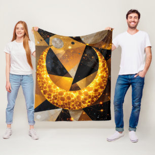 Manta Polar Luna Crescent dorada con estrellas geométricas cós