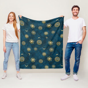 Manta Polar Luna Crescent Noche Celestial Azul y Oro Starry