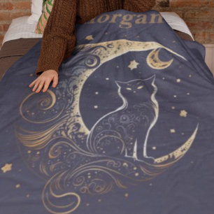 Manta Polar Luna de gato místico - Regalo Celestial personaliz