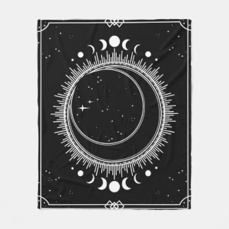 Manta Polar Luna elegante con sol y estrellas blanco y negro
