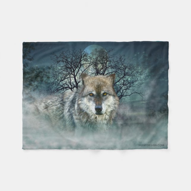 Manta Polar Luna Llena del lobo en niebla (Frente (Horizontal))