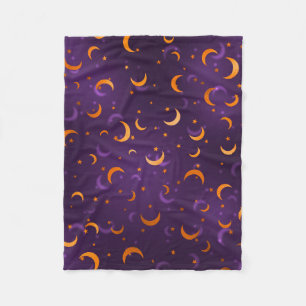 Manta Polar Luna púrpura y dorada con estrellas de Halloween c