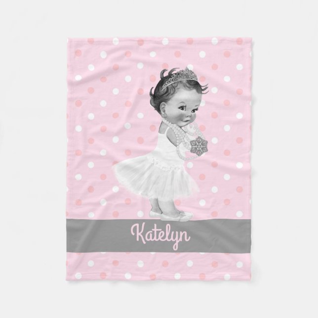 Manta Polar Lunares de princesa Nursery Personalized Pink del (Anverso)