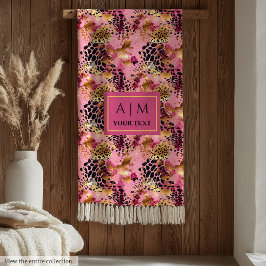 Manta Polar Lux pink watercolor leopard skin monogram blanket