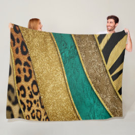 Manta Polar Luxury Emerald & Gold Safari Leopard Zebra Glitter