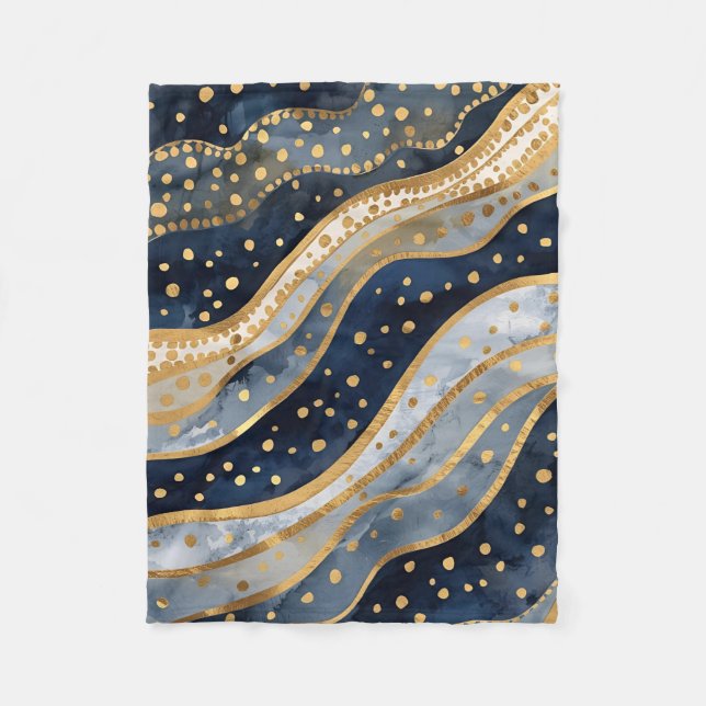 Manta Polar Luxury, Modern, Gold Blue Pattern (Anverso)