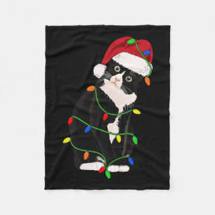 Manta Polar Luz del árbol de navidad del gato de Tuxedo Meow S