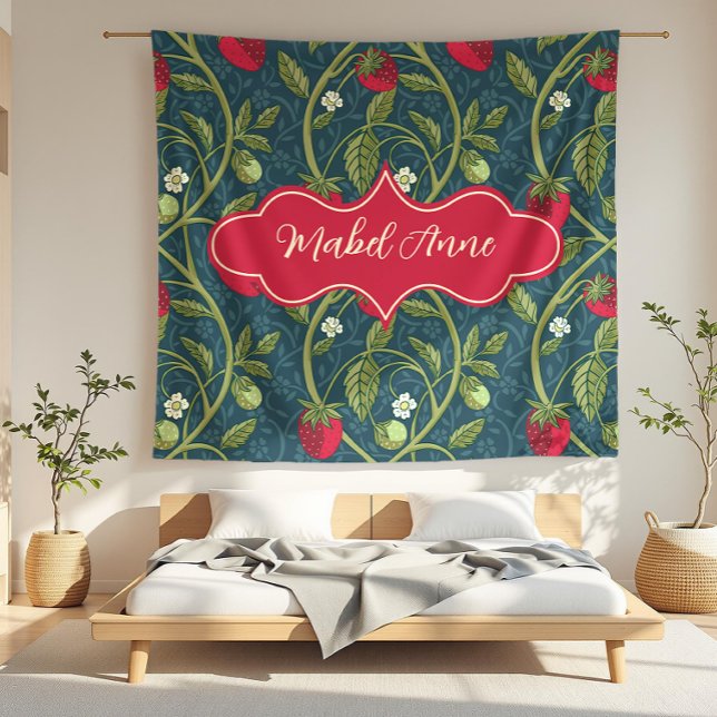 Manta Polar Mabel Anne Dark Blue Strawberry Vine (detail)