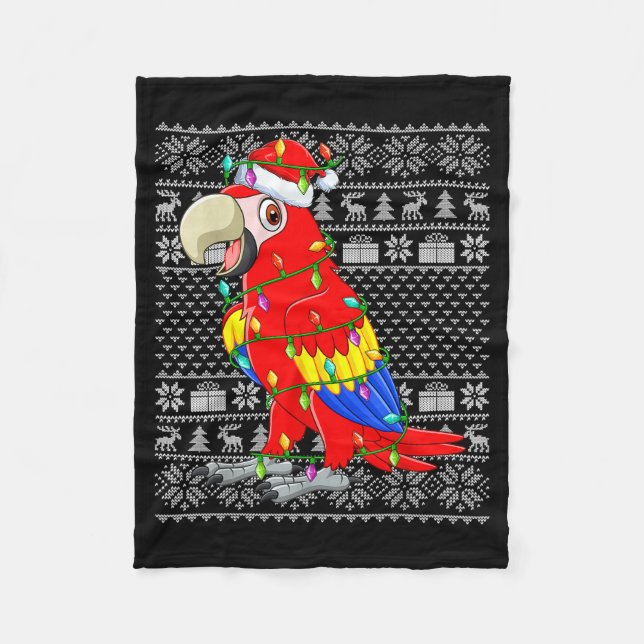 Manta Polar Macaw Parrot Christmas Lights Ugly Sweater Funny B (Anverso)