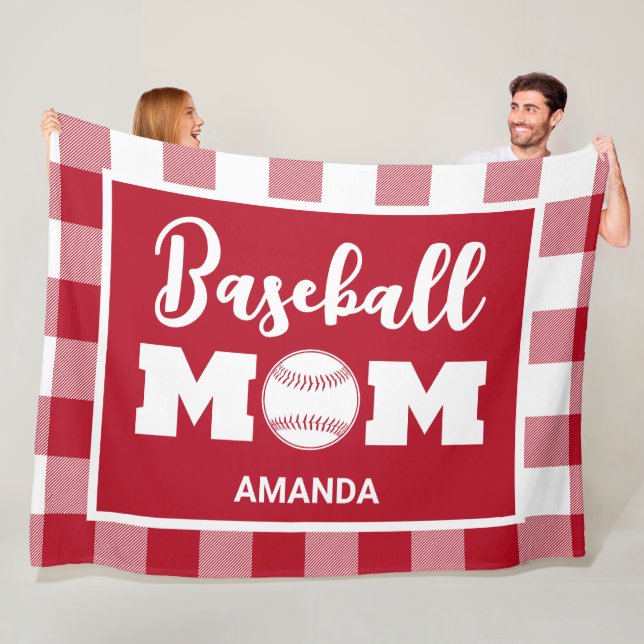 Manta Polar Madre de béisbol personalizada Nombre Red Gingham  (In situ)
