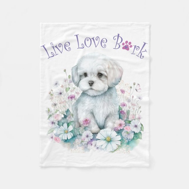 Manta Polar Madre de perro maltés floral (Anverso)
