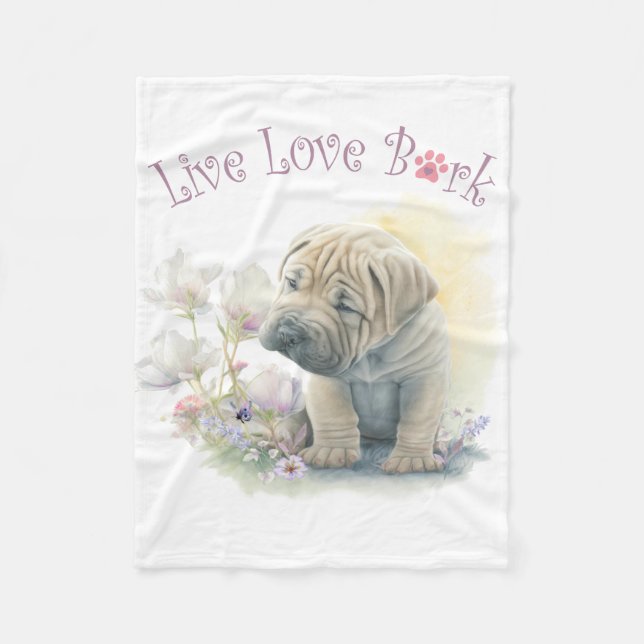 Manta Polar Madre de Shar-pei Floral (Anverso)
