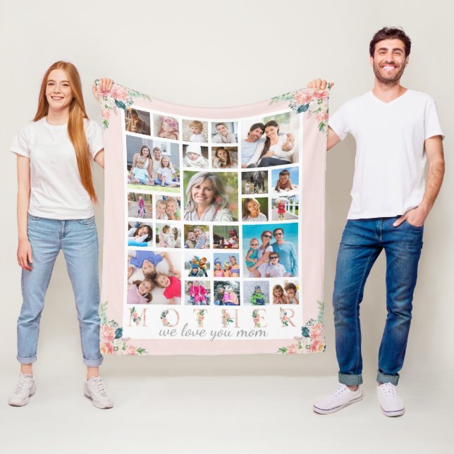 Manta Polar MADRE moderna Collage de fotos Rubor Floral rosa (In situ)