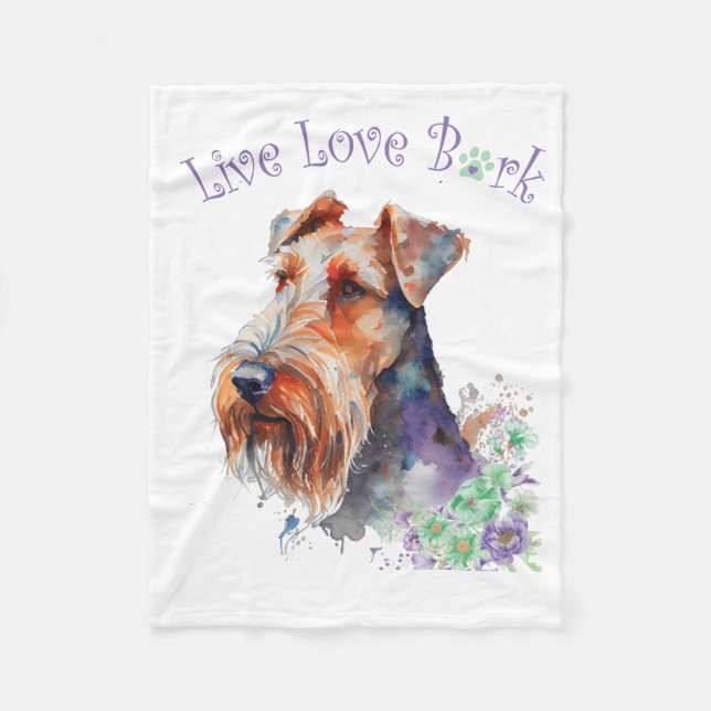 Manta Polar Madre Perro Airedale Floral (Anverso)