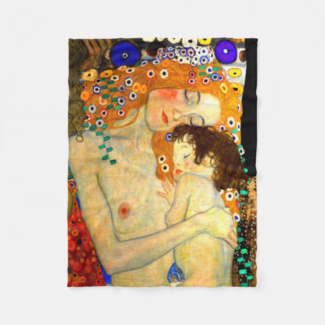 Manta Polar Madre y niño por el arte Nouveau de Gustavo Klimt (Anverso)