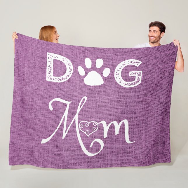 Manta Polar Magenta Burlap Dog Mom Fleece Blanket (In situ)