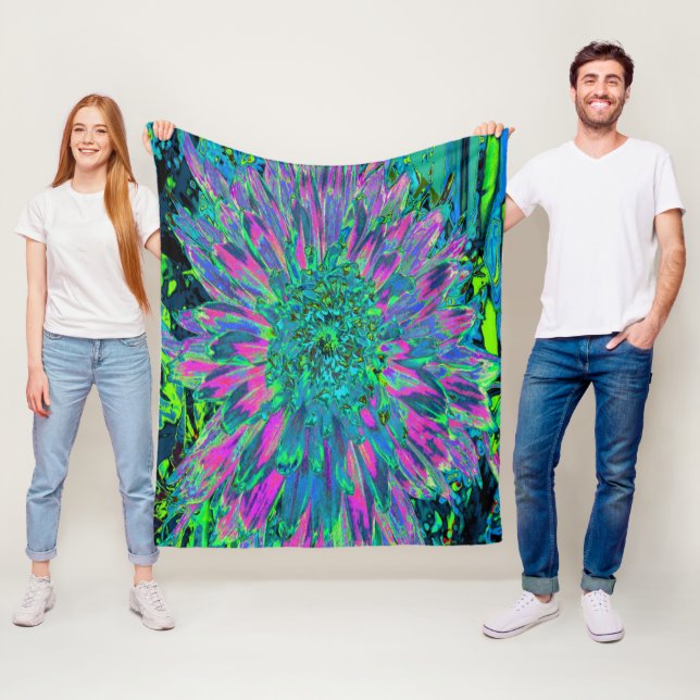 Manta Polar Magenta psicodélica, Aqua y Lime Green Dahlia (In situ)