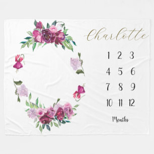 Manta Polar Magenta y ciruela floral Bebé primer año hito