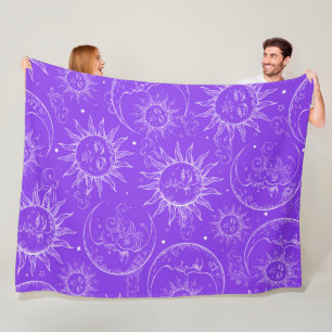 Manta Polar Magia Morada Vintage Sol Celestial Luna Estrellas