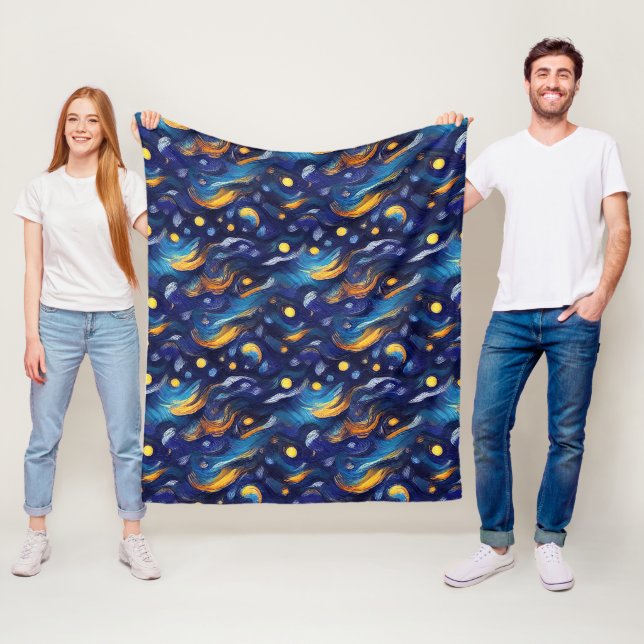 Manta Polar Magnífica acuarela azul estrellada noche pintada (In situ)