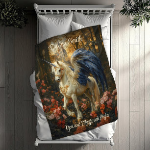 Manta Polar Magnífica Pegasus White Blue Fantasy Unicorn