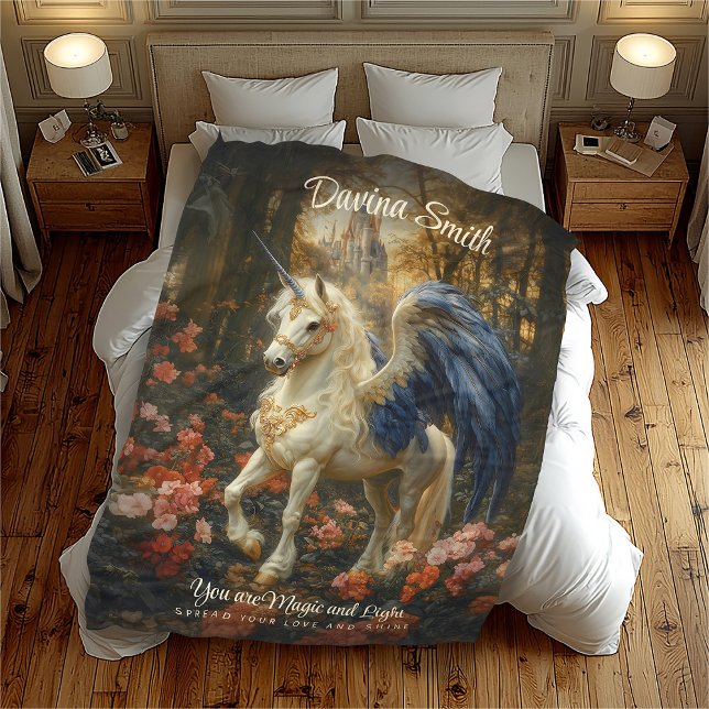 Manta Polar Magnífica Pegasus White Blue Fantasy Unicorn (Subido por el creador)
