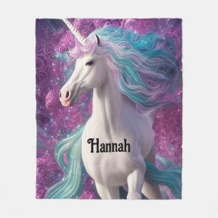 Manta Polar Magnífico unicornio blanco con turquesa y morado