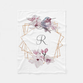 Manta Polar Magnolias Blancas Rosadas Monograma Marco Dorado P
