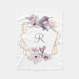 Manta Polar Magnolias Blancas Rosadas Monograma Marco Dorado P