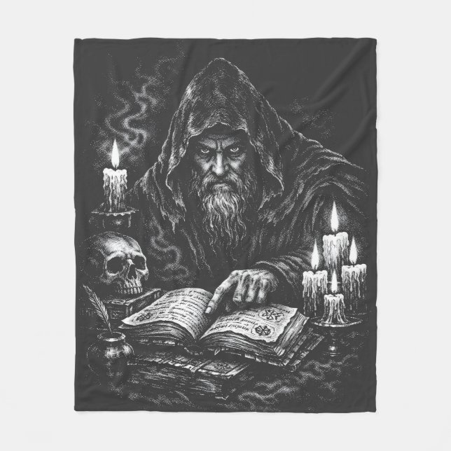 Manta Polar Mago estudiando el grimorio — por BurnsInHell (Anverso)