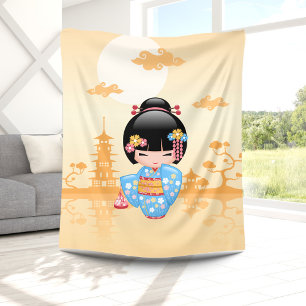 Manta Polar Maiko Kokeshi Muñeca Cute Geisha Chica Amarillo