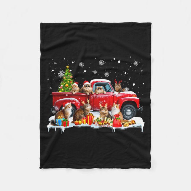 Manta Polar Maine Coon Cat Red Truck Christmas Tree Santa Ugly (Anverso)