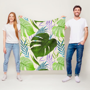 Manta Polar Maleah Monstera Tropical Hawaiana acuarela verde