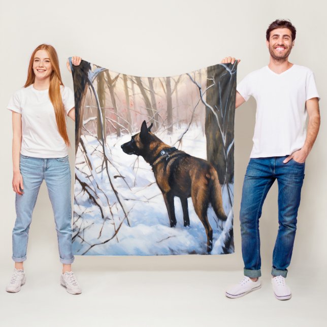 Manta Polar Malinois Belga Deja que nieve Navidad (In situ)
