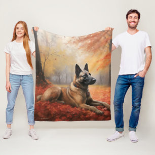 Manta Polar Malinois Belga en Otoño Hojas Caídas Inspiran