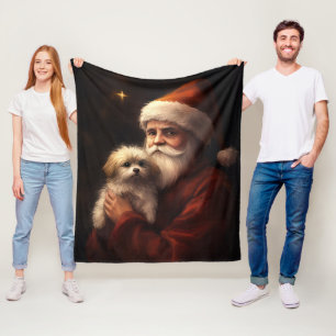 Manta Polar Maltés Con Santa Claus Navideño Festivo