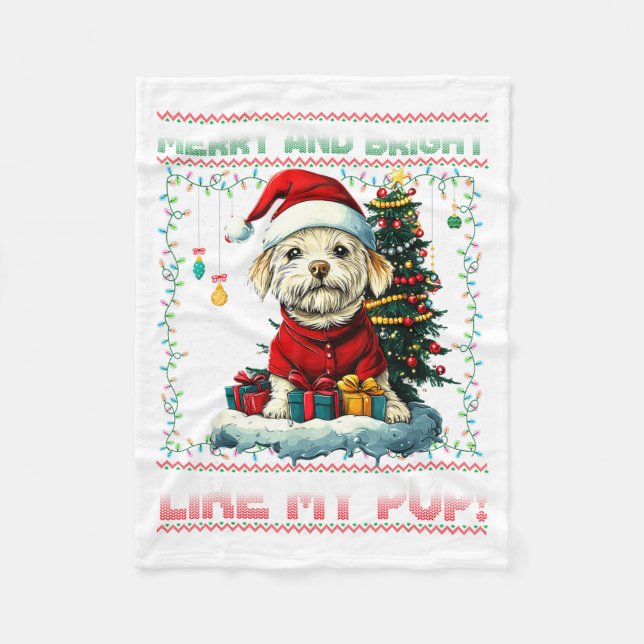 Manta Polar Maltese Christmas Tree Lights Decorations Dog Love (Anverso)