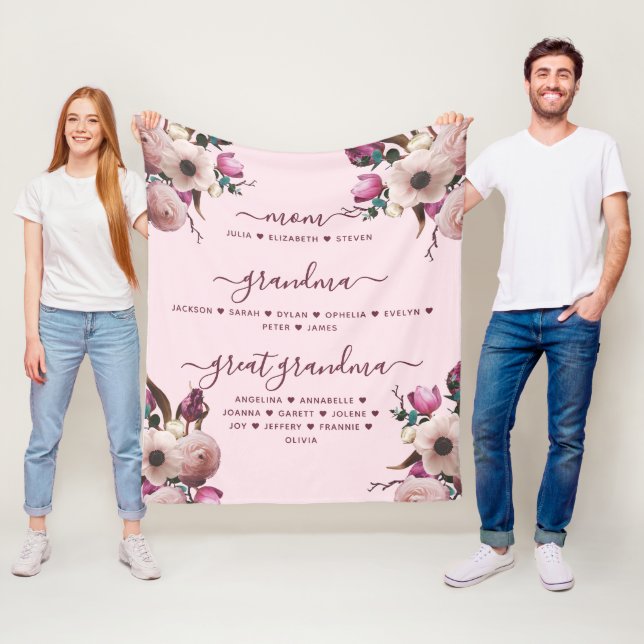 Manta Polar Mamá Abuela y abuela con nombres Floral (In situ)