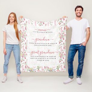 Manta Polar Mamá Abuela y Bisabuela con Nombres Florales